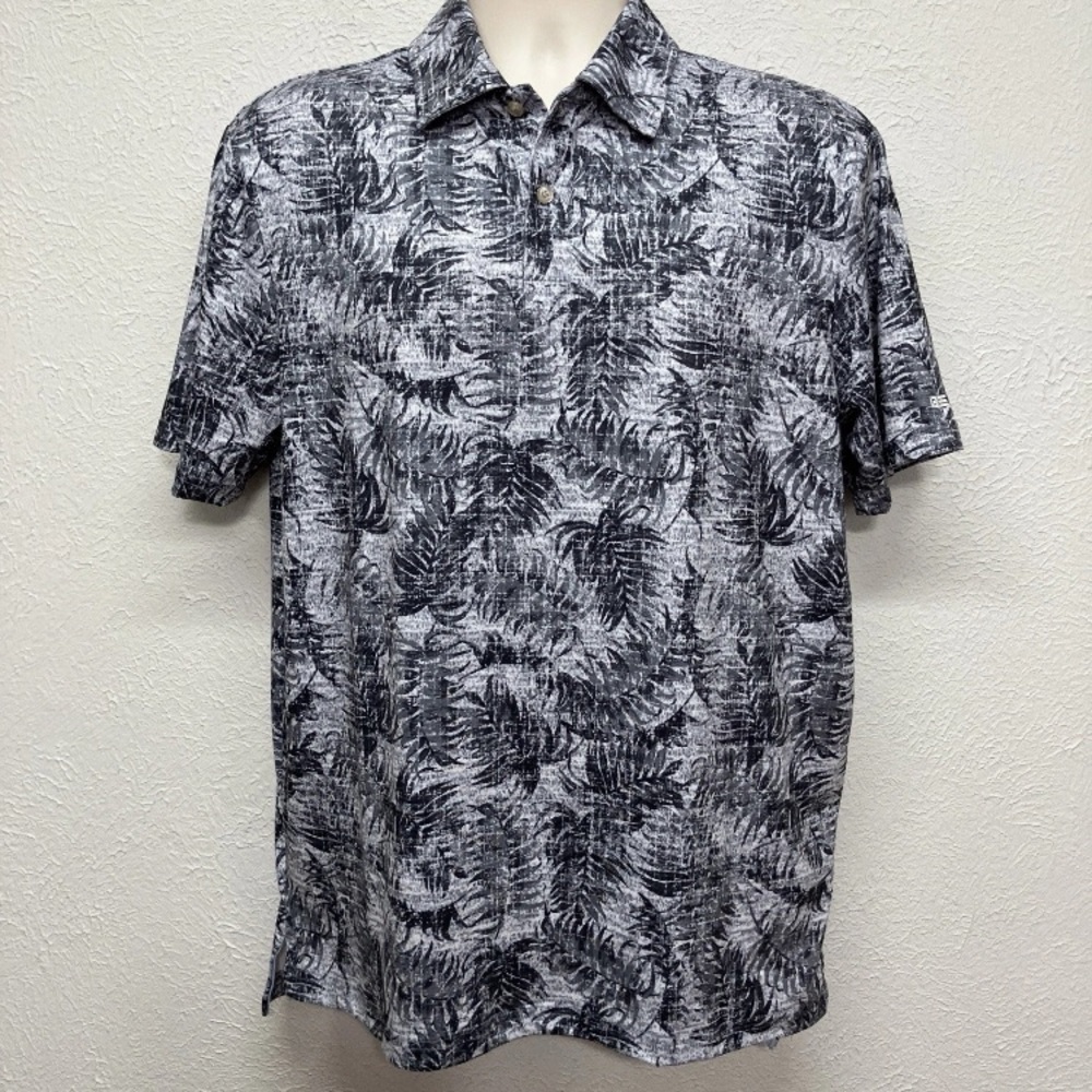 Chaps Black and White Leaf Pattern Polo Shirt M‎